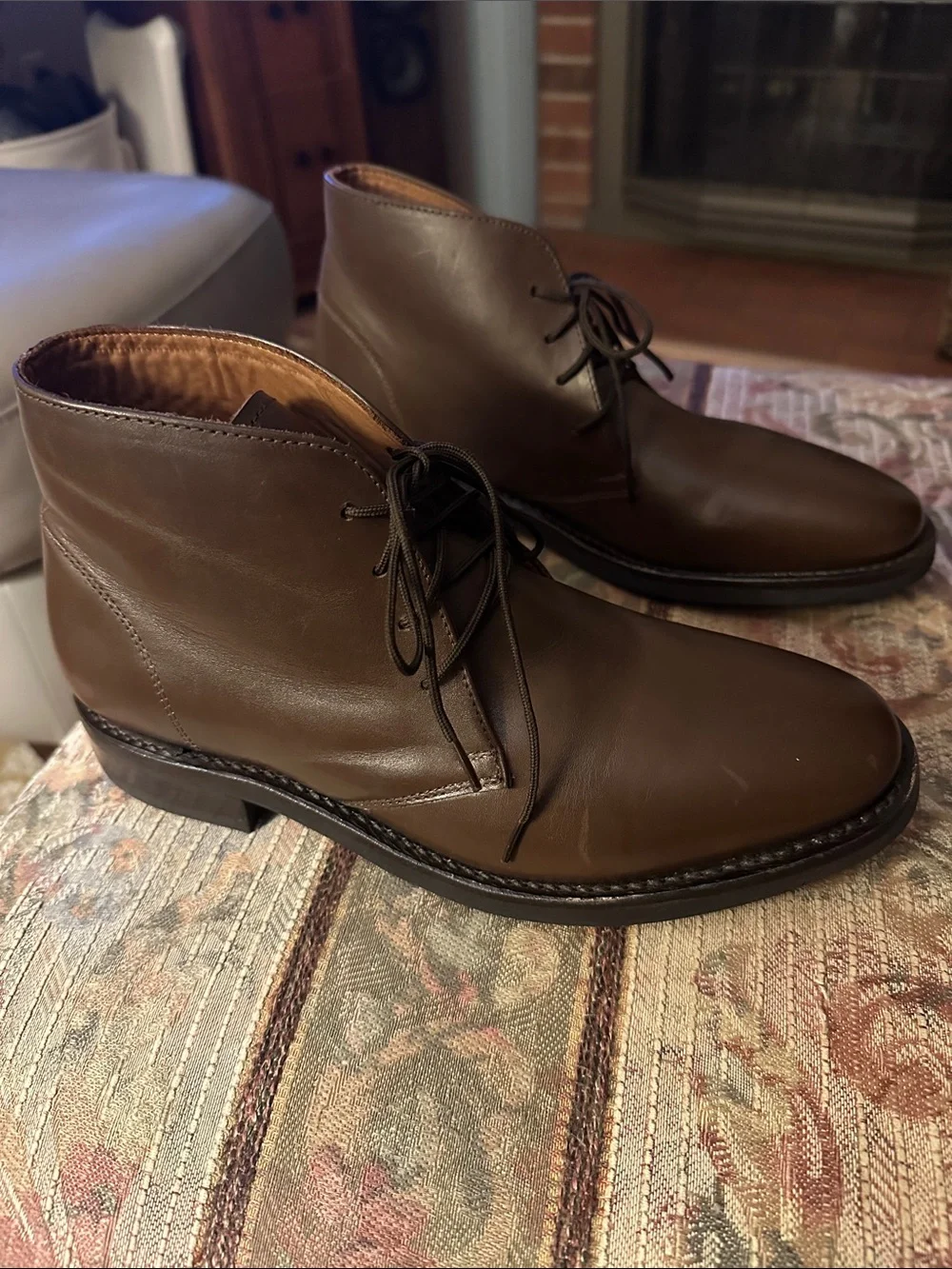 Men's Brown Leather Chukka Boots - Lace-Up Casual Dress 7